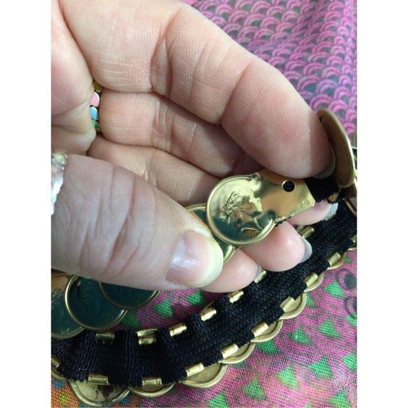 Vintage Gold Coin Stretch Belt ~ So Cute! Medium - Picture 13 of 16